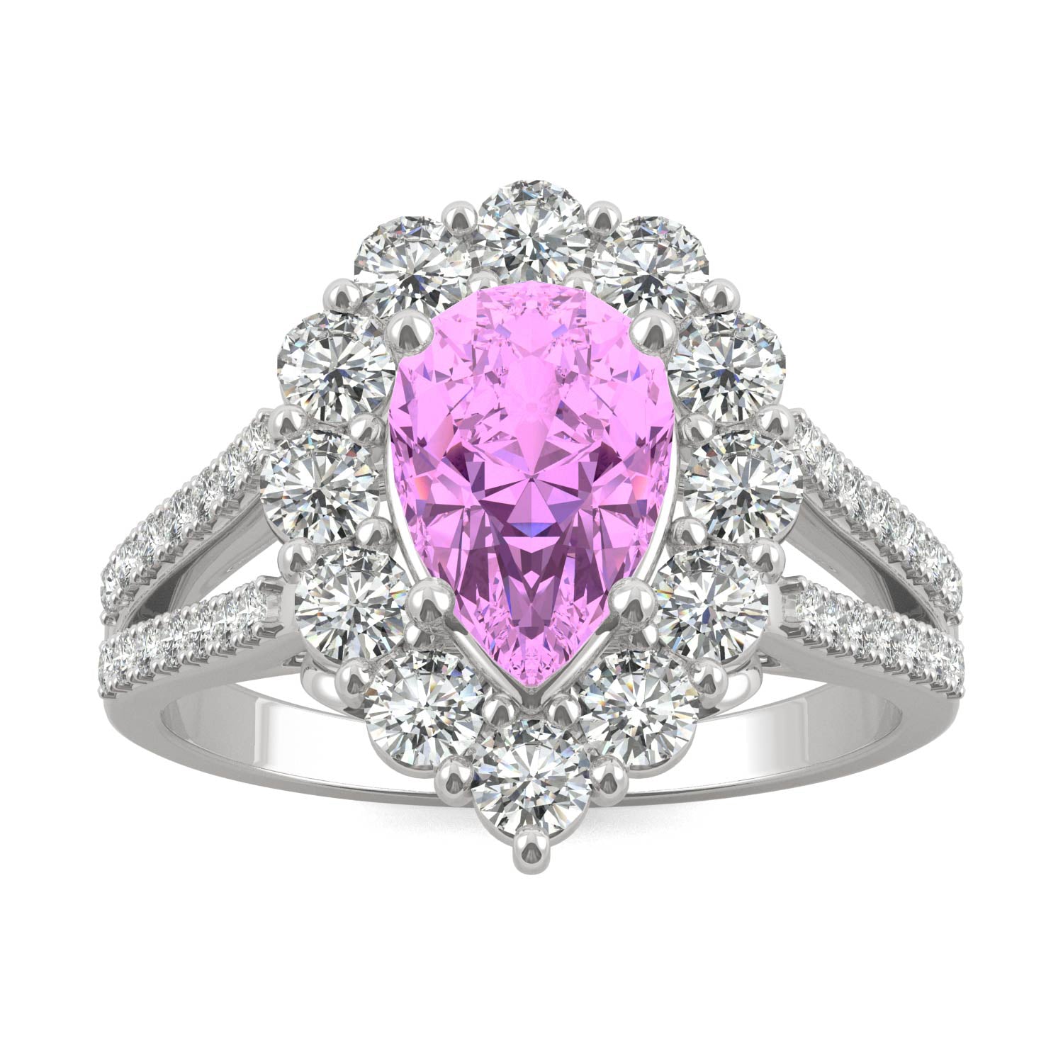 2.73 CTW DEW Pear Pink Sapphire Halo Ring in 14K White Gold