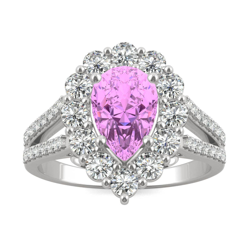 2.73 CTW DEW Pear Sapphire Halo Ring in 14K White Gold