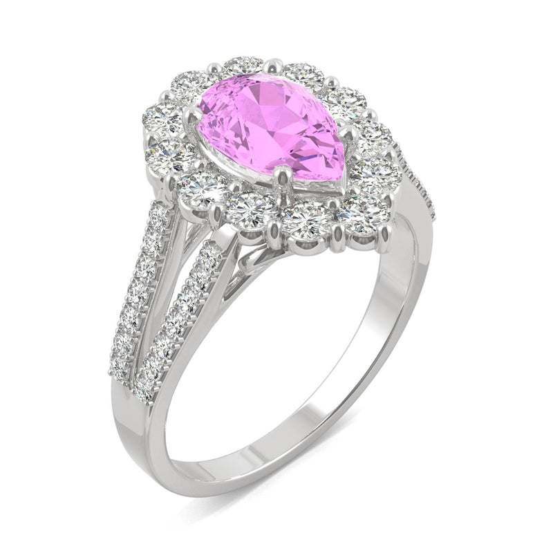 2.73 CTW DEW Pear Sapphire Halo Ring in 14K White Gold
