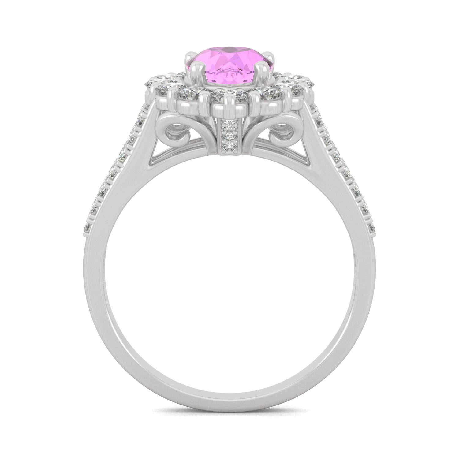 2.73 CTW DEW Pear Pink Sapphire Halo Ring in 14K White Gold