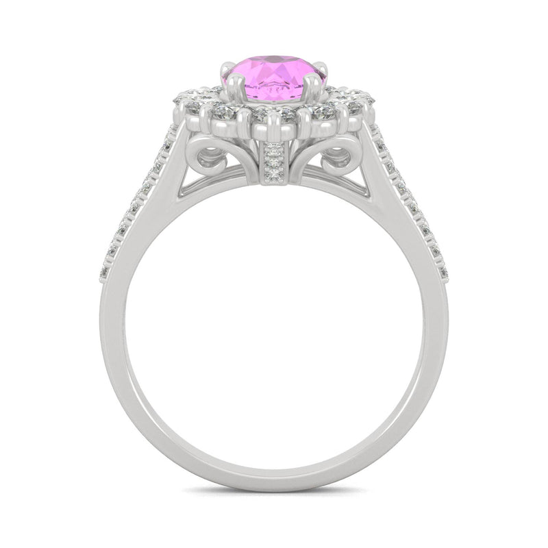 2.73 CTW DEW Pear Sapphire Halo Ring in 14K White Gold