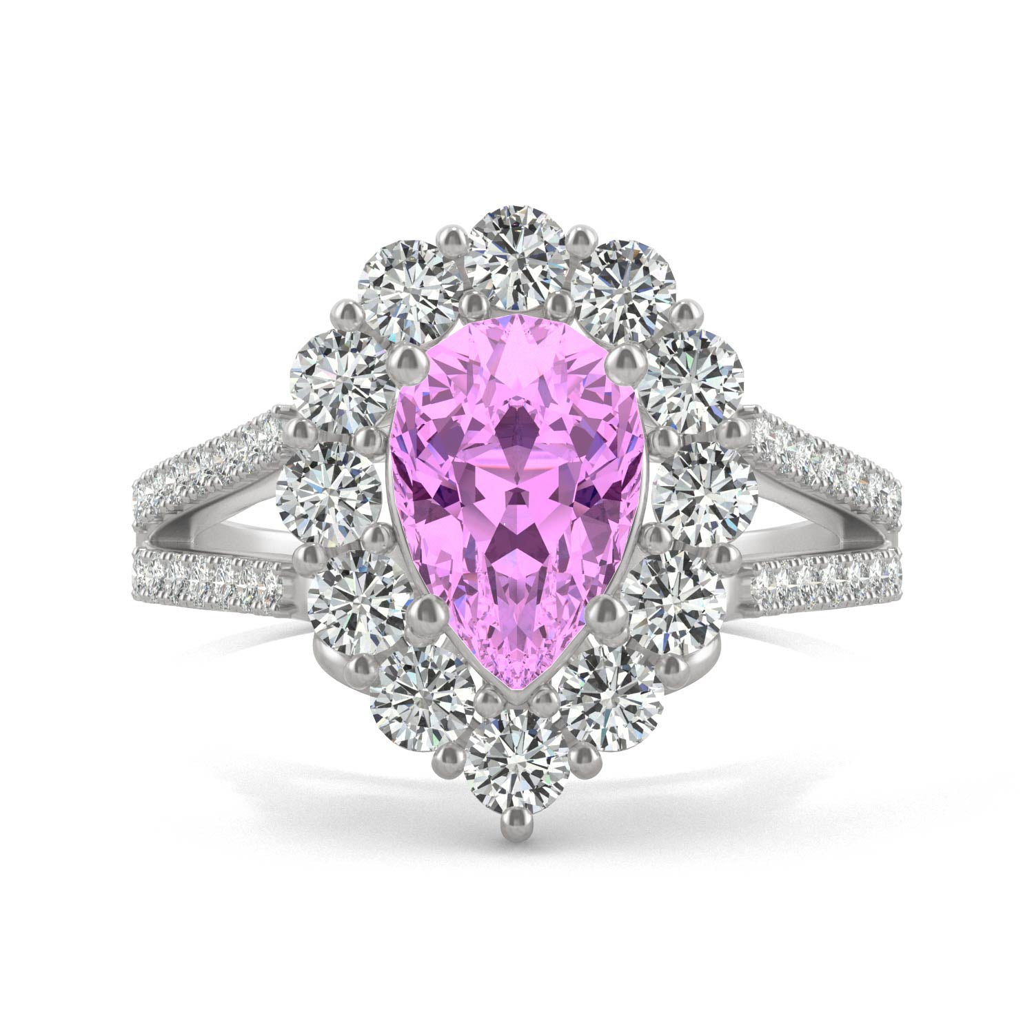 2.73 CTW DEW Pear Pink Sapphire Halo Ring in 14K White Gold