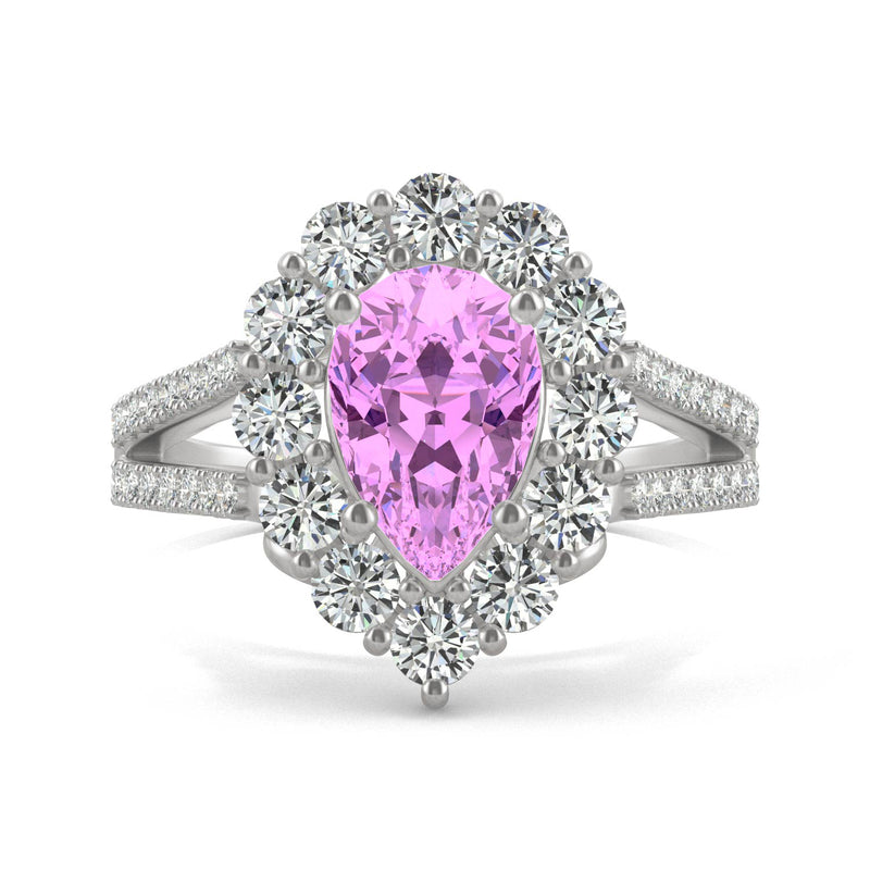 2.73 CTW DEW Pear Sapphire Halo Ring in 14K White Gold