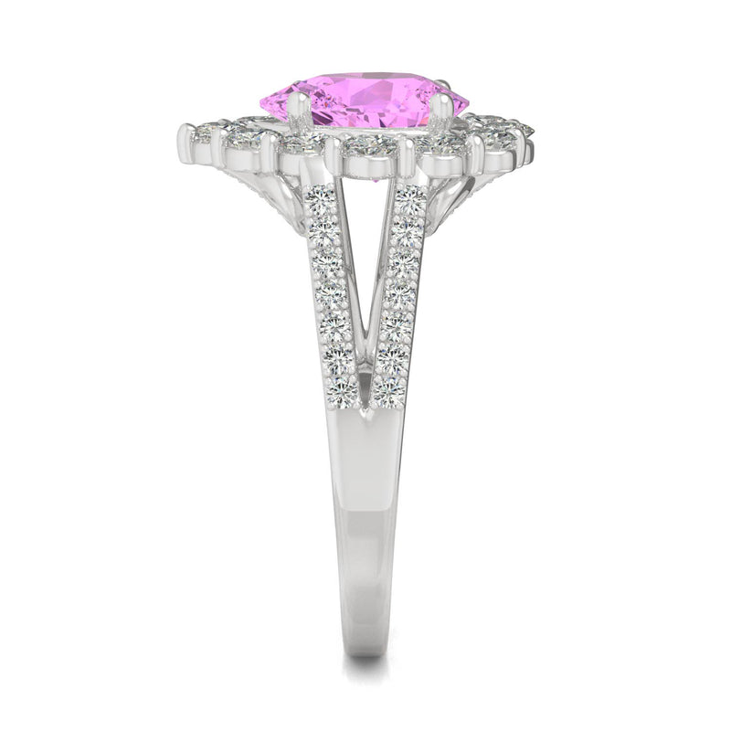 2.73 CTW DEW Pear Sapphire Halo Ring in 14K White Gold