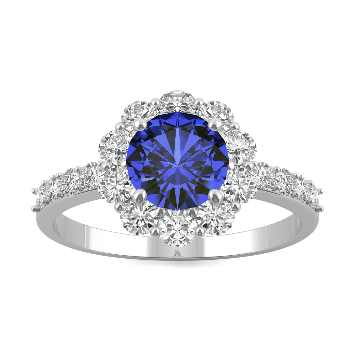 2.28 CTW DEW Round Sapphire Halo Ring in 14K White Gold