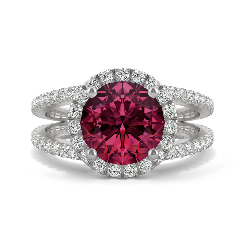 4.48 CTW DEW Round Ruby Splitshank Ring in 14K White Gold