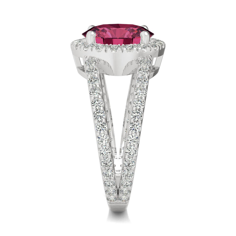 4.48 CTW DEW Round Ruby Splitshank Ring in 14K White Gold