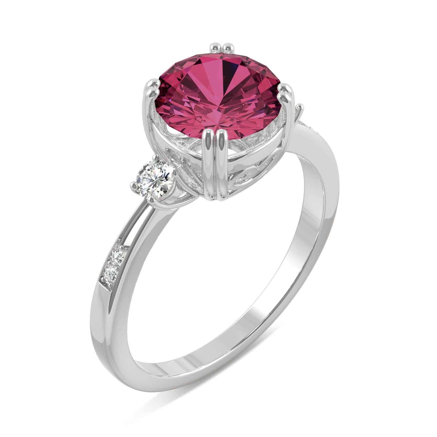 2.84 CTW DEW Round Ruby Basket Ring in 14K White Gold