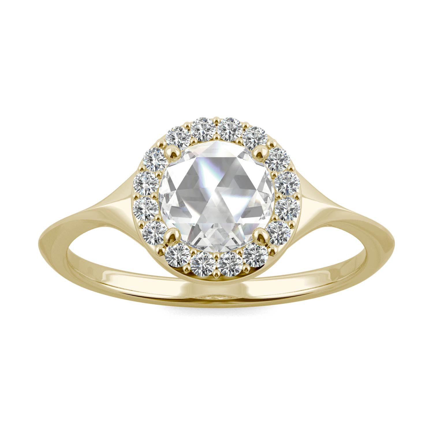 0.60 CTW DEW Round Moissanite Halo Ring in 14K Yellow Gold