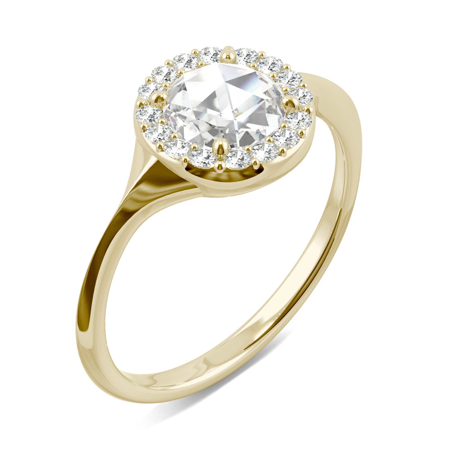 0.60 CTW DEW Round Moissanite Halo Ring in 14K Yellow Gold