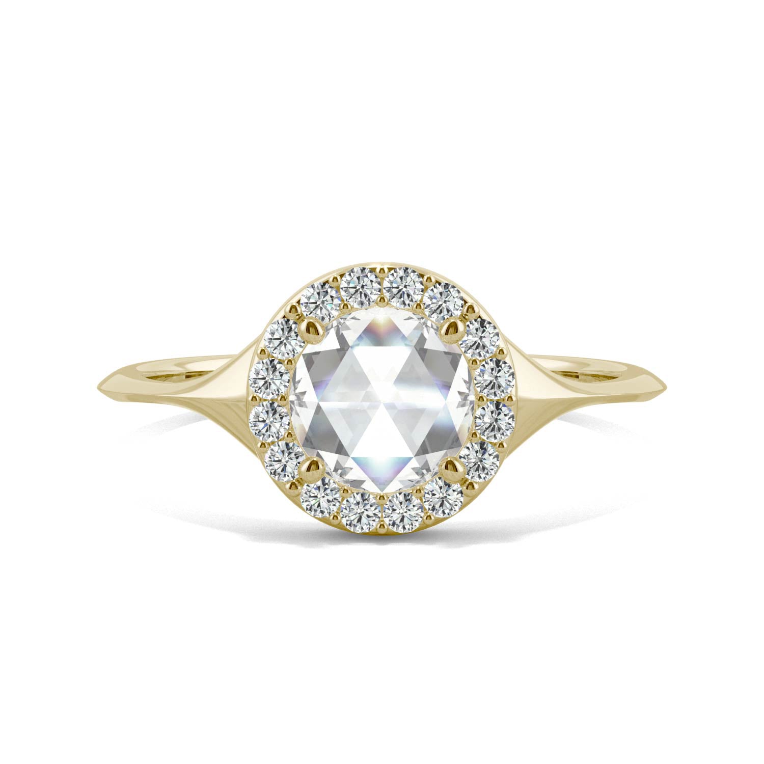 0.60 CTW DEW Round Moissanite Halo Ring in 14K Yellow Gold