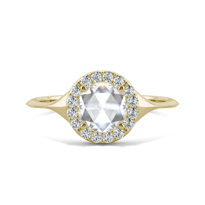 0.60 CTW DEW Round Moissanite Halo Ring in 14K Yellow Gold