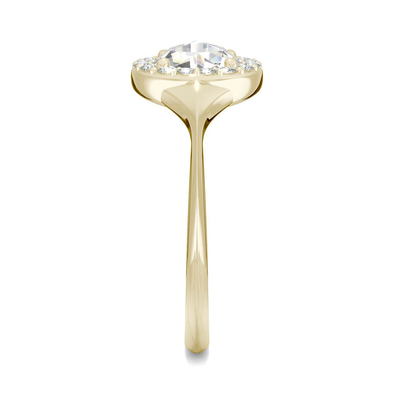 0.60 CTW DEW Round Moissanite Halo Ring in 14K Yellow Gold