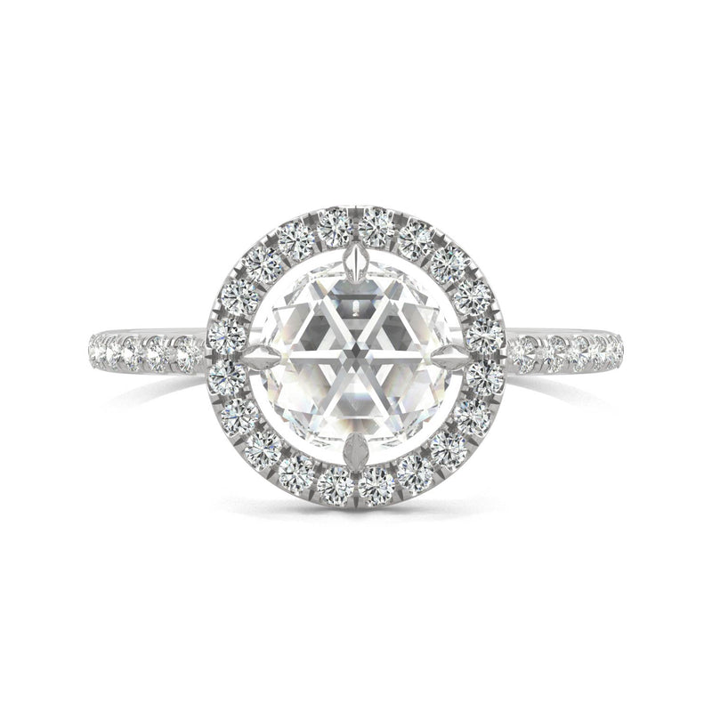 1.56 CTW DEW Round Moissanite Halo Ring in 14K White Gold