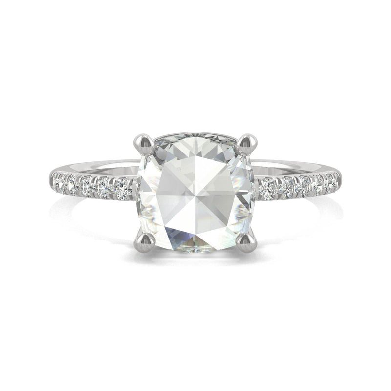 1.64 CTW DEW Cushion Moissanite Engagement Ring in 14K White Gold