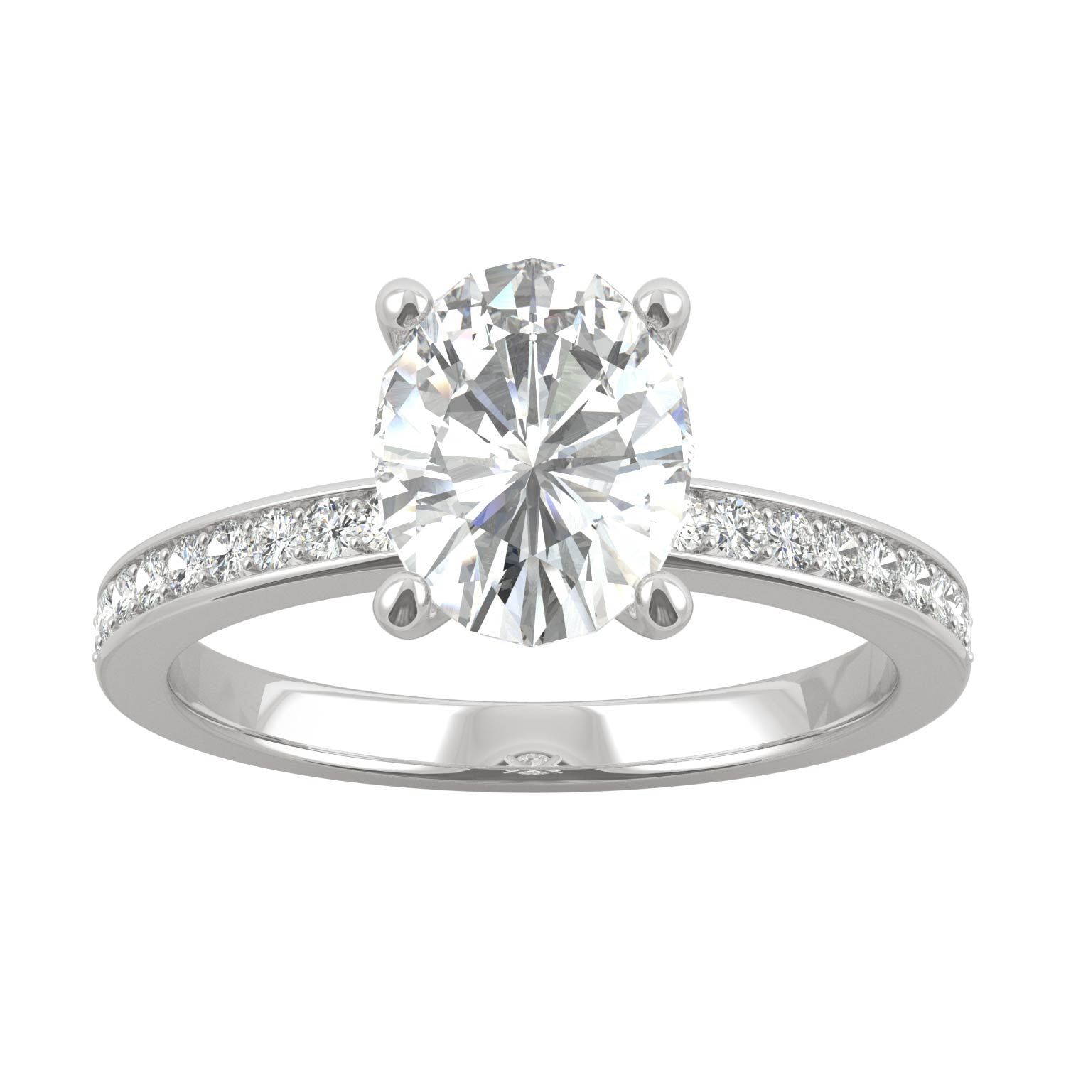 2.28 CTW DEW Oval Moissanite Engagement Ring in 14K White Gold