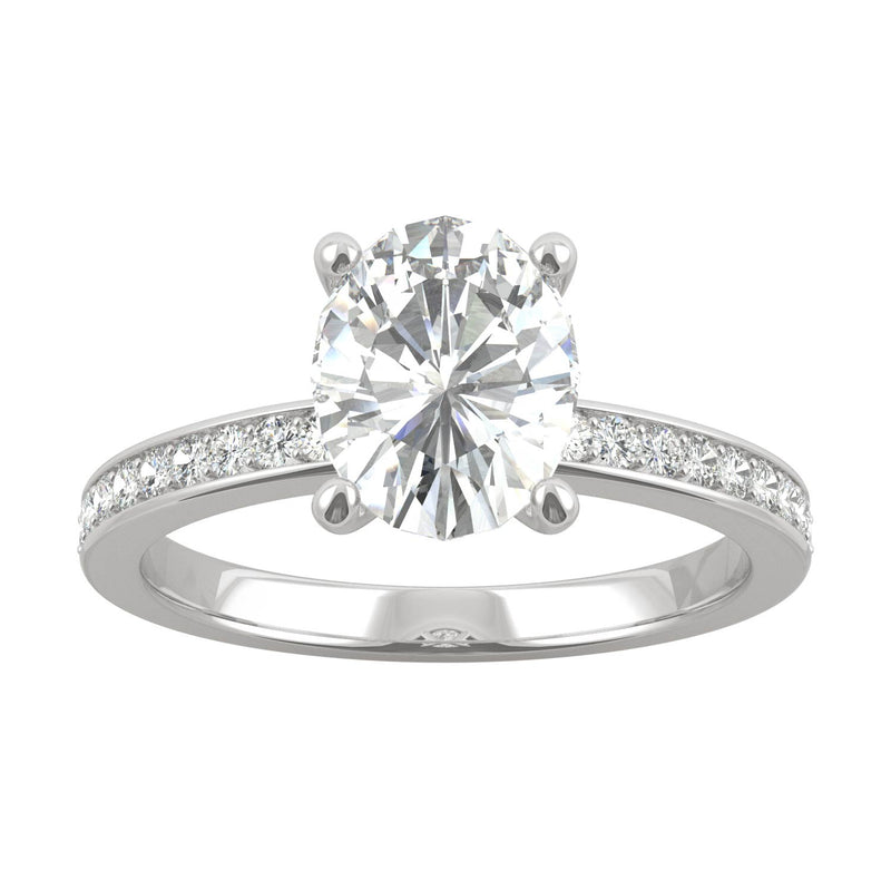 2.28 CTW DEW Oval Moissanite Engagement Ring in 14K White Gold