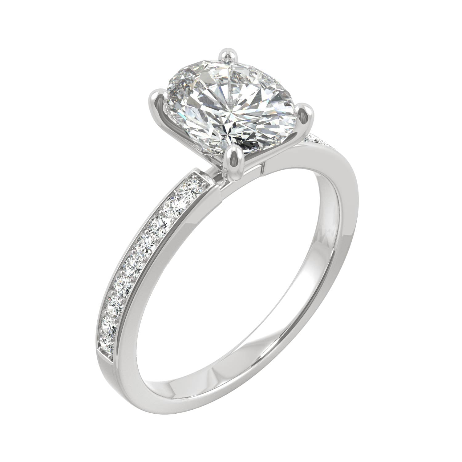 2.28 CTW DEW Oval Moissanite Engagement Ring in 14K White Gold