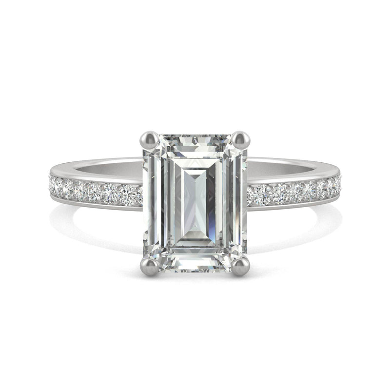 2.70 CTW DEW Emerald Moissanite Engagement Ring in 14K White Gold