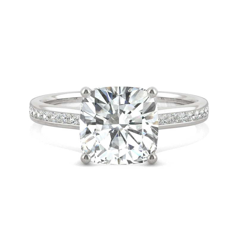2.58 CTW DEW Cushion Moissanite Engagement Ring in 14K White Gold