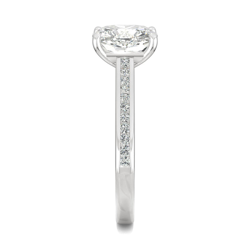 2.58 CTW DEW Cushion Moissanite Engagement Ring in 14K White Gold