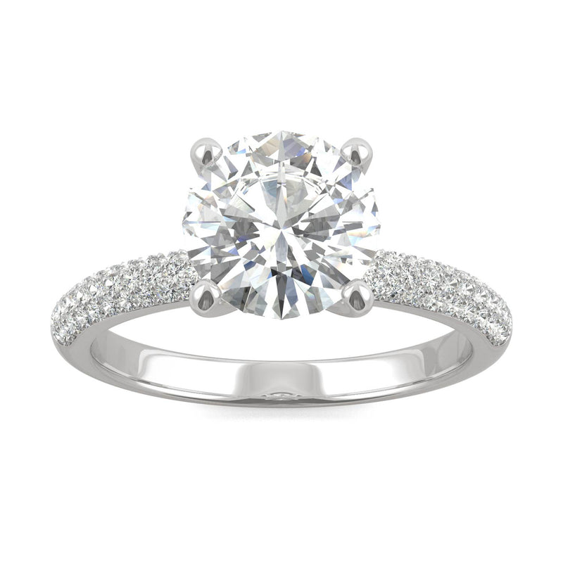 2.11 CTW DEW Round Moissanite Halo Ring in 14K White Gold
