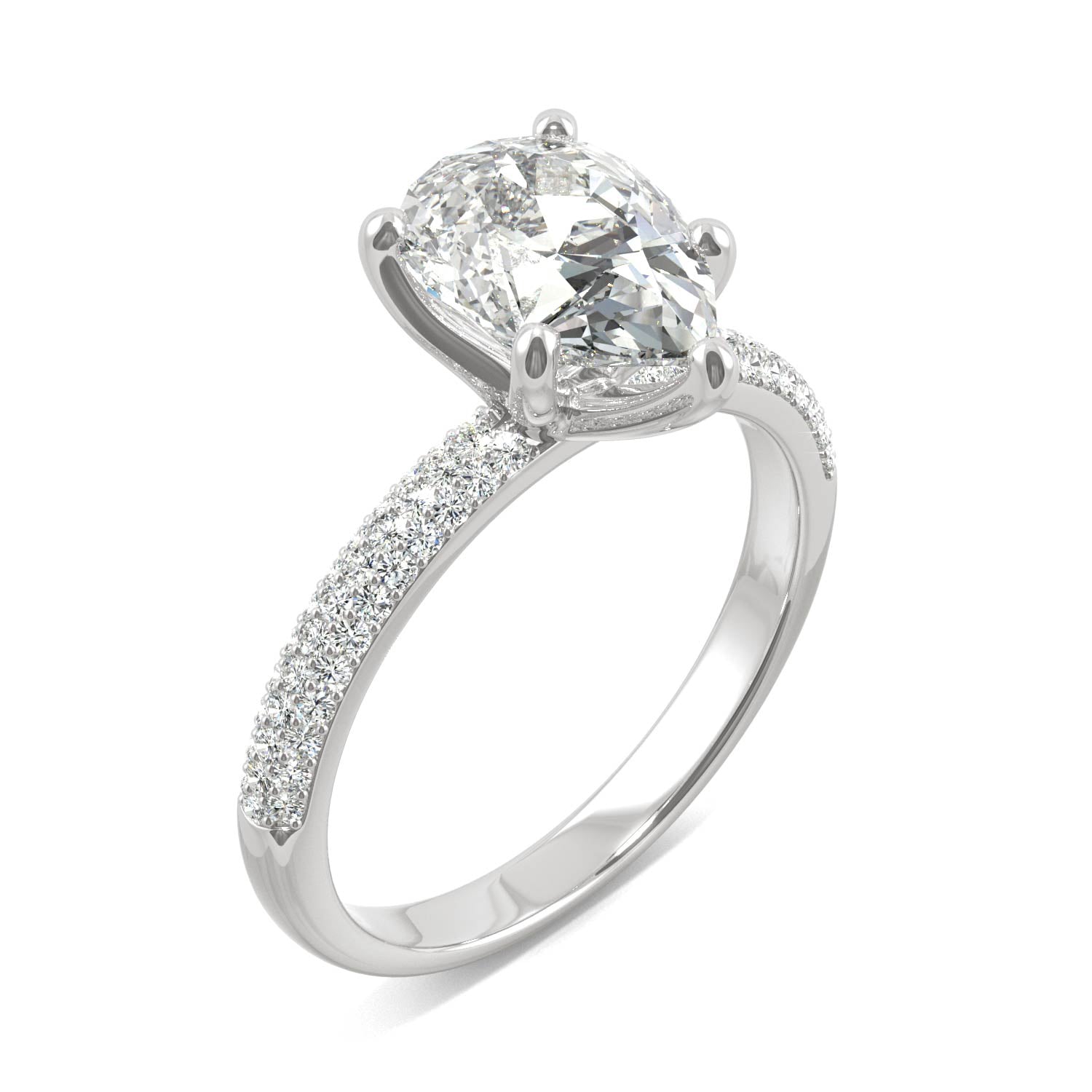 2.31 CTW DEW Pear Moissanite Pave Ring in 14K White Gold