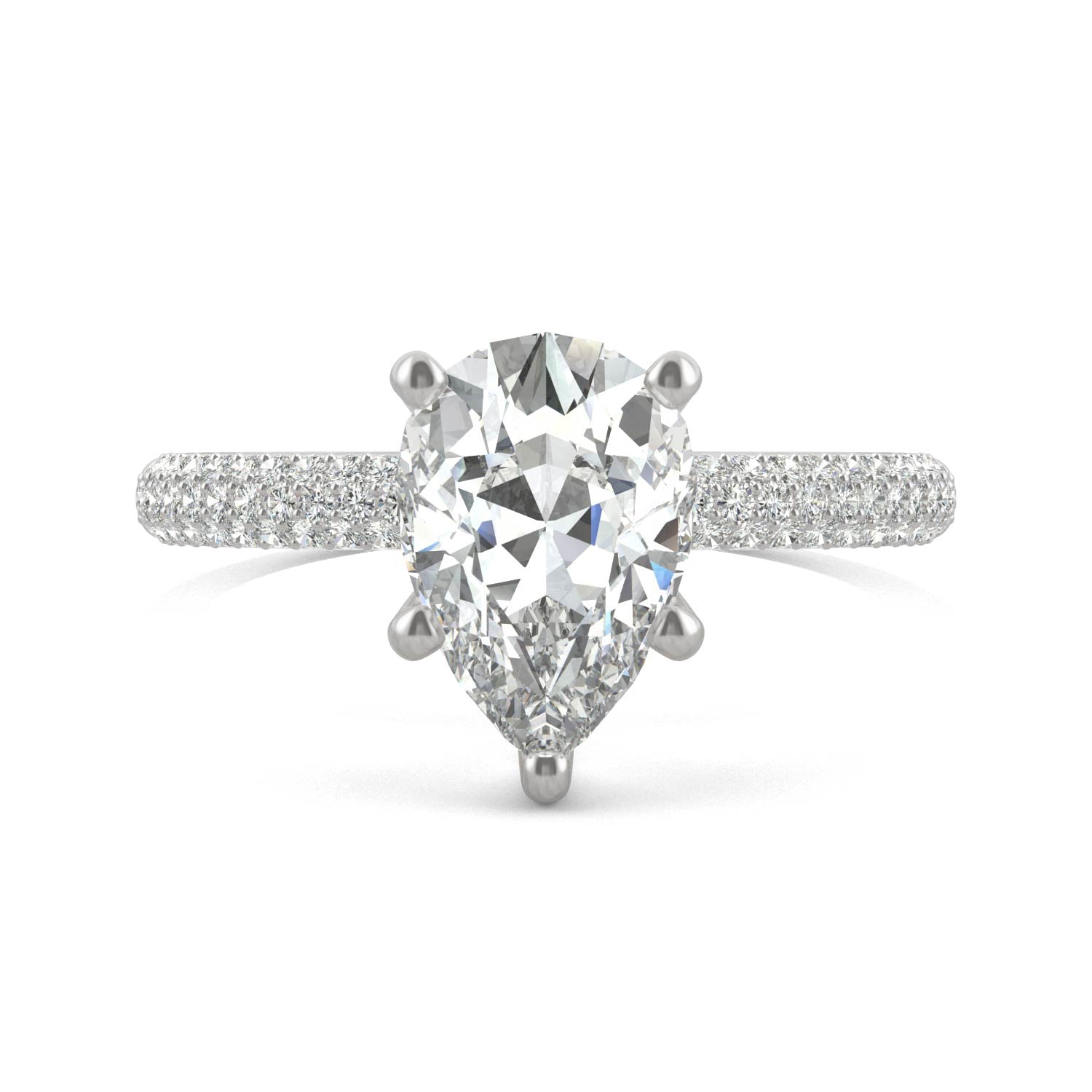 2.31 CTW DEW Pear Moissanite Pave Ring in 14K White Gold