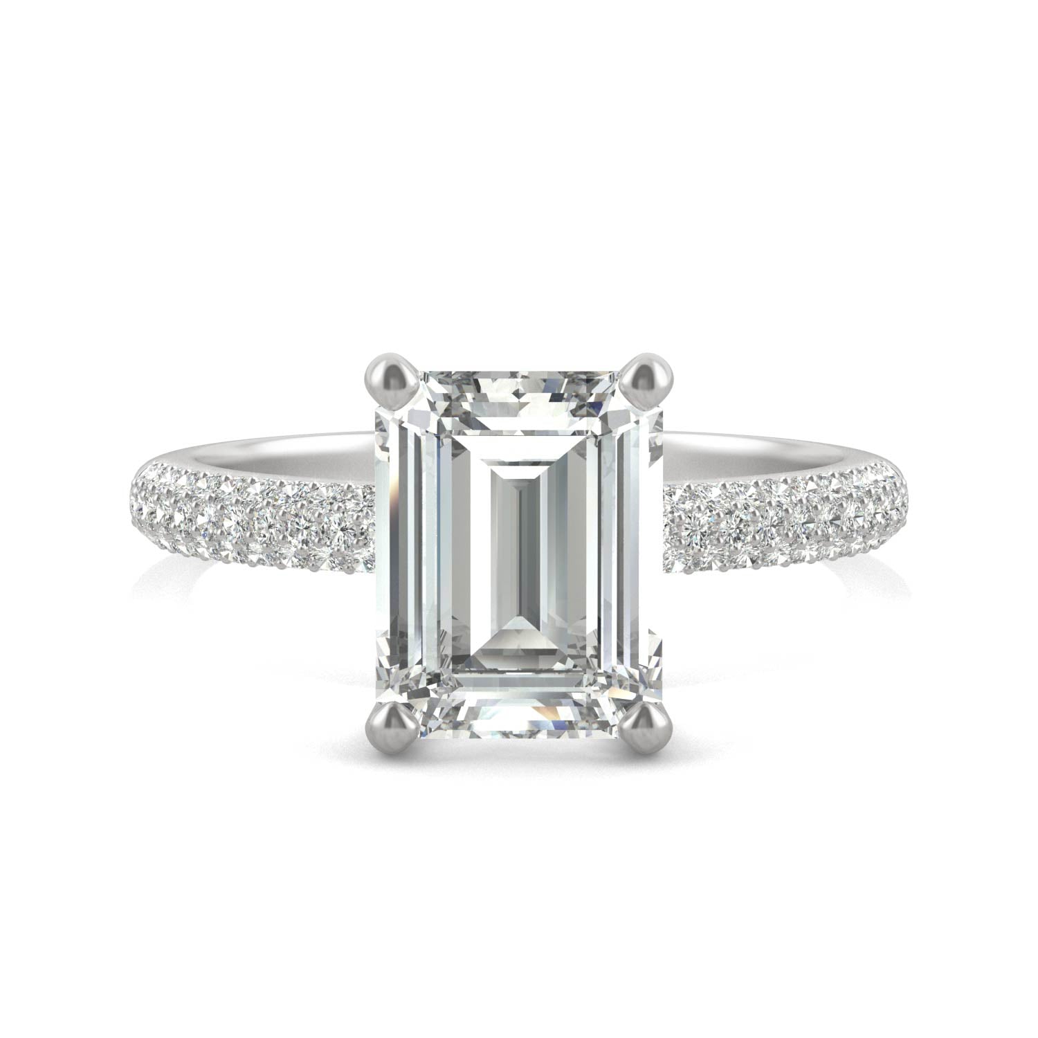 2.73 CTW DEW Emerald Moissanite Pave Engagement Ring in 14K White Gold