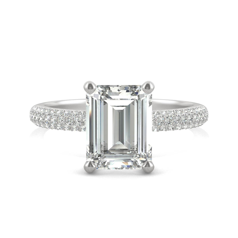 2.73 CTW DEW Emerald Moissanite Pave Ring in 14K White Gold