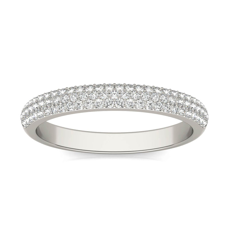 0.17 CTW DEW Round Moissanite Pave Ring in 14K White Gold