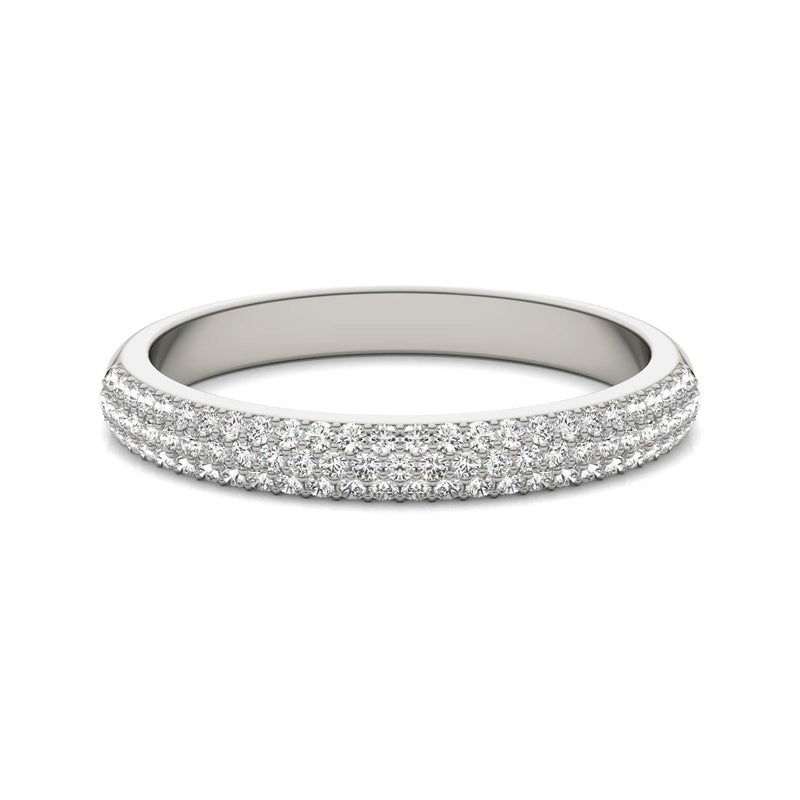 0.17 CTW DEW Round Moissanite Pave Ring in 14K White Gold
