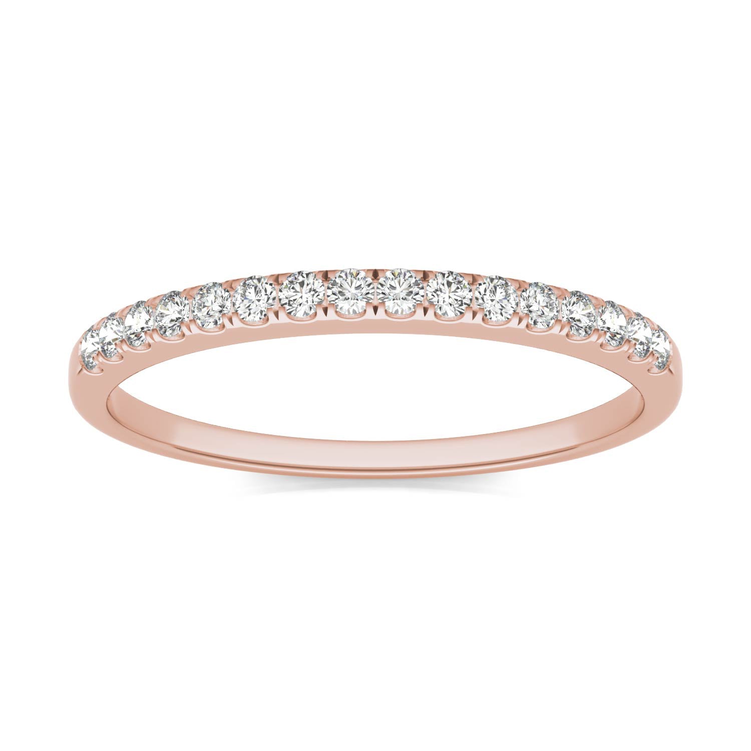 0.16 CTW DEW Round Moissanite Wedding Band in 14K Rose Gold