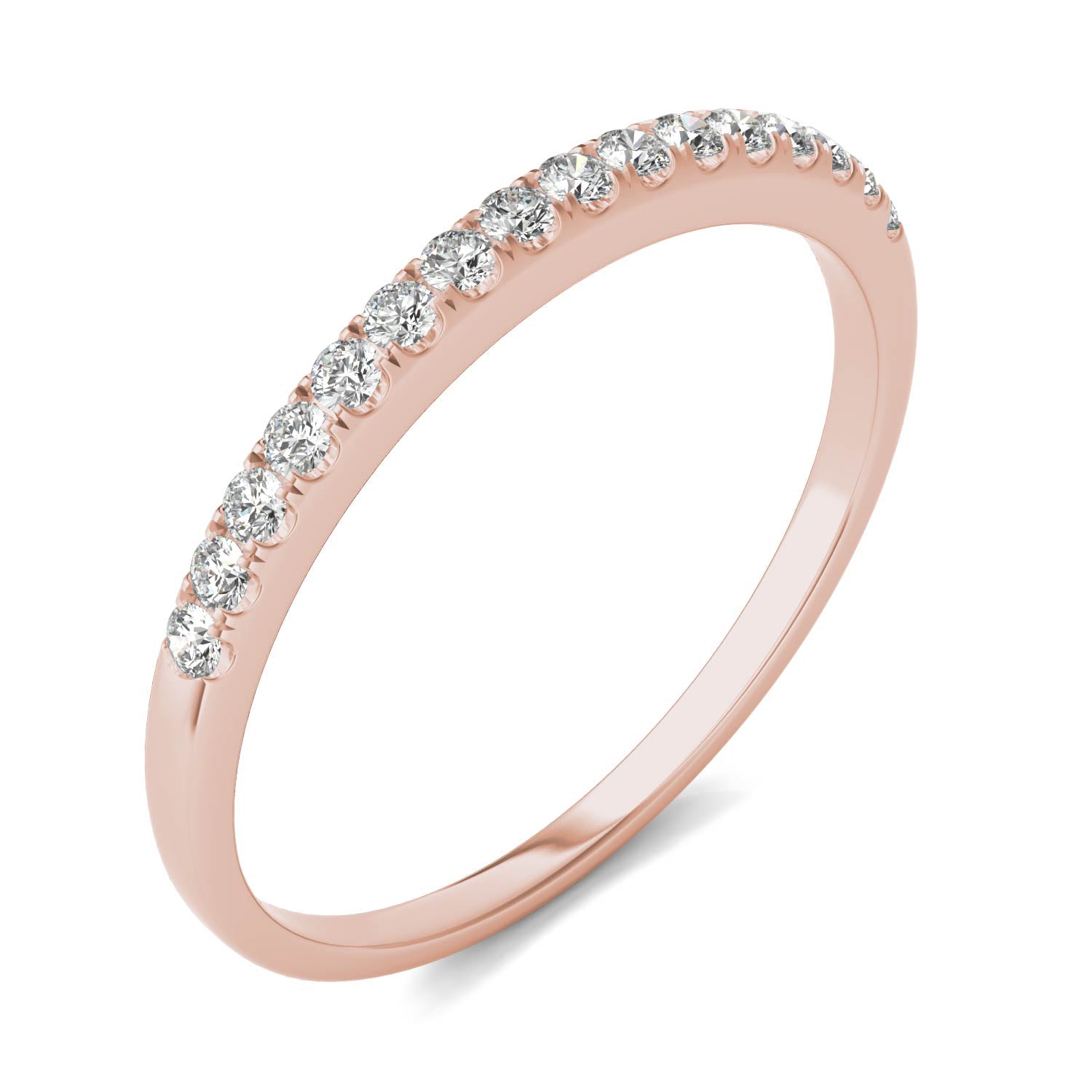 0.16 CTW DEW Round Moissanite Wedding Band in 14K Rose Gold