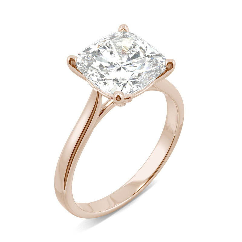 3.30 CTW DEW Cushion Moissanite Engagement Ring in 14K Rose Gold