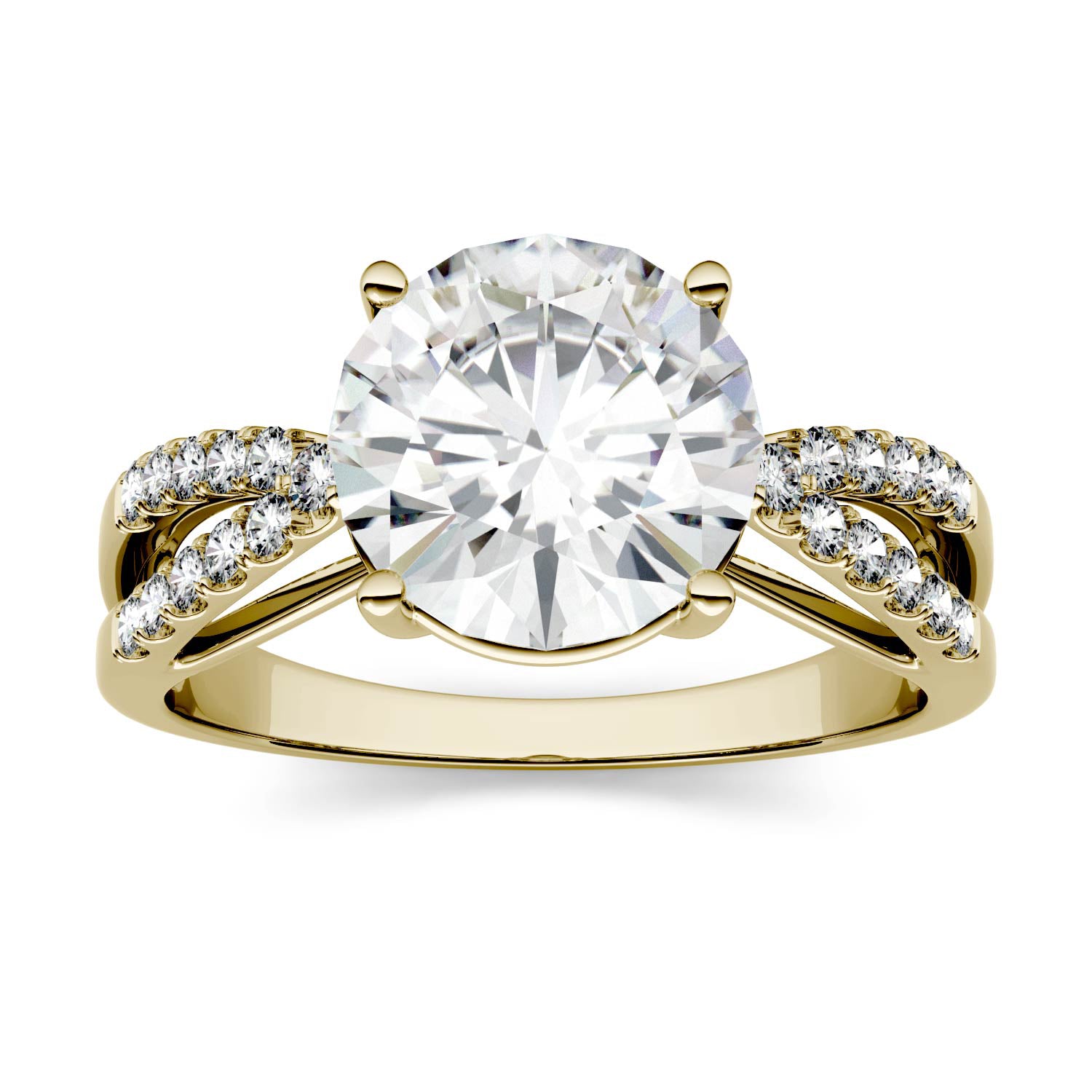 2.92 CTW DEW Round Moissanite Engagement Ring in 14K Yellow Gold