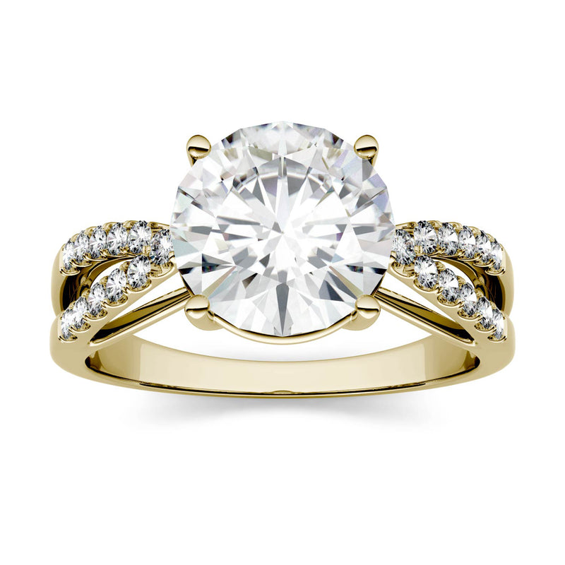 2.92 CTW DEW Round Moissanite Engagement Ring in 14K Yellow Gold