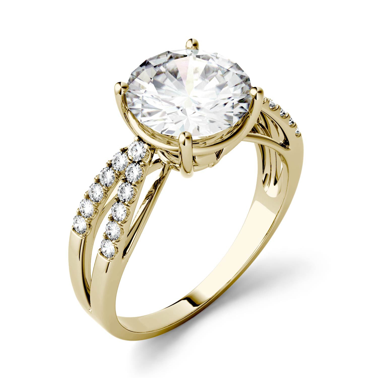 2.92 CTW DEW Round Moissanite Engagement Ring in 14K Yellow Gold
