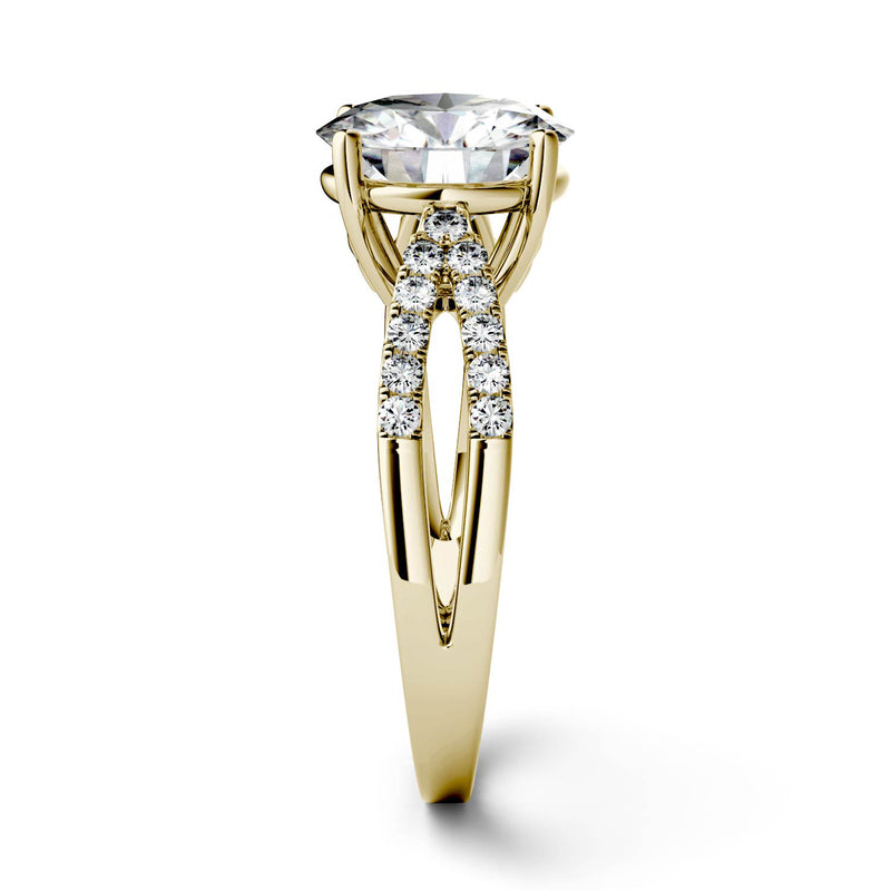 2.92 CTW DEW Round Moissanite Engagement Ring in 14K Yellow Gold