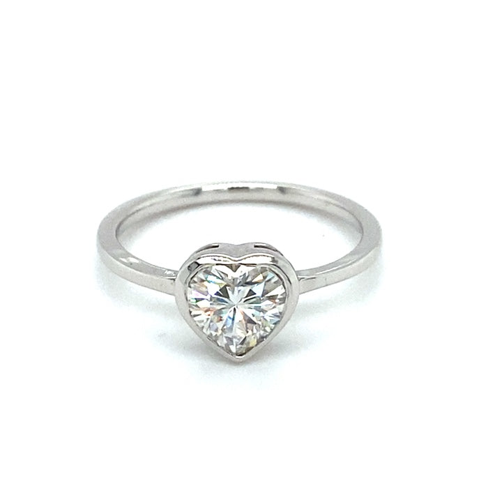 1.00 CTW DEW Heart Near-Colorless Moissanite Bezel Solitaire Solitaire Engagement Ring in 14K White Gold