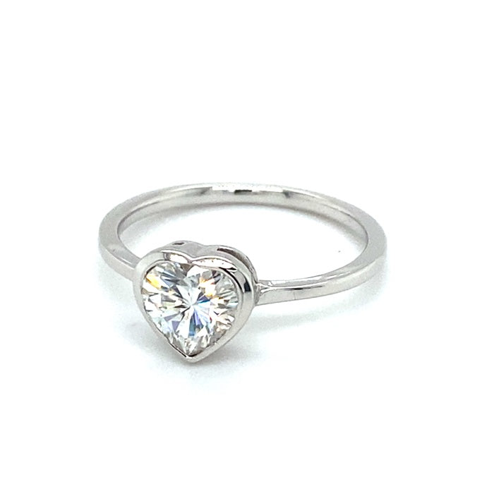 1.00 CTW DEW Heart Near-Colorless Moissanite Bezel Solitaire Solitaire Engagement Ring in 14K White Gold