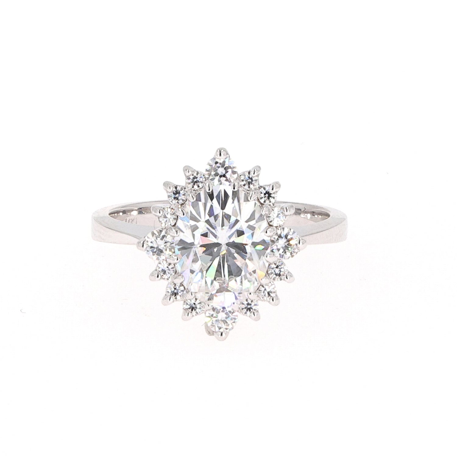 2.42 CTW DEW Oval Near-Colorless Moissanite Halo Engagement Ring in 14K White Gold