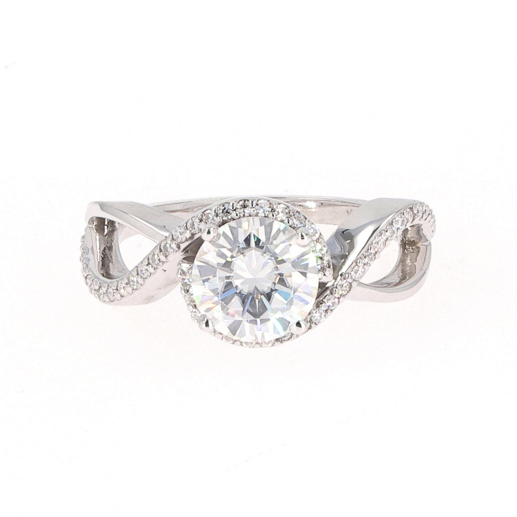 1.75 CTW DEW Round Twist Solitaire Accents Engagement Ring 14K White Gold