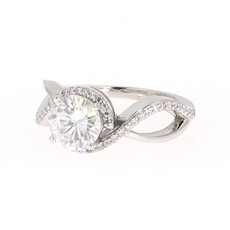 1.75 CTW DEW Round Near-Colorless Moissanite Twist Solitaire With Accents Engagement Ring in 14K White Gold