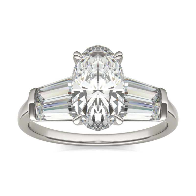 3.46 CTW DEW Elongated Oval Moissanite Five Stone Ring in 14K White Gold
