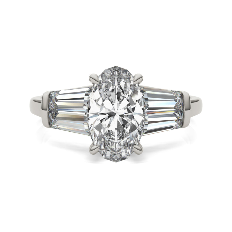 3.46 CTW DEW Elongated Oval Moissanite Five Stone Ring in 14K White Gold