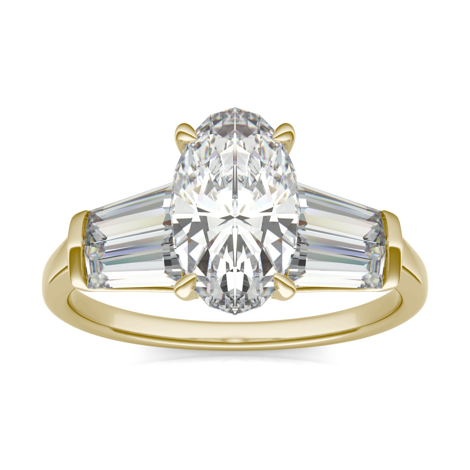 3.46 CTW DEW Elongated Oval Moissanite Five Stone Ring in 14K Yellow Gold