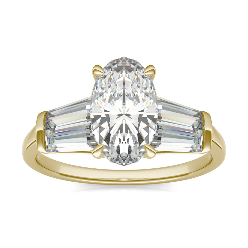 3.46 CTW DEW Elongated Oval Moissanite Five Stone Ring in 14K Yellow Gold