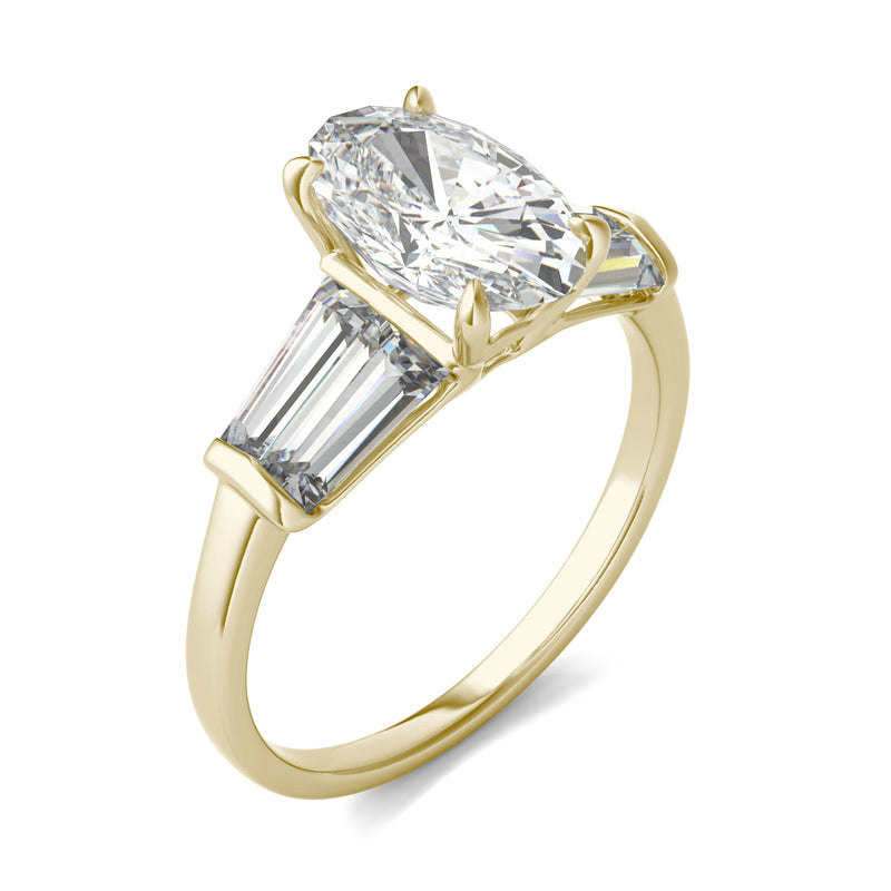 3.46 CTW DEW Elongated Oval Moissanite Five Stone Ring in 14K Yellow Gold