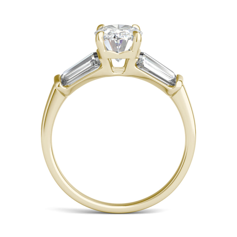 3.46 CTW DEW Elongated Oval Moissanite Five Stone Ring in 14K Yellow Gold